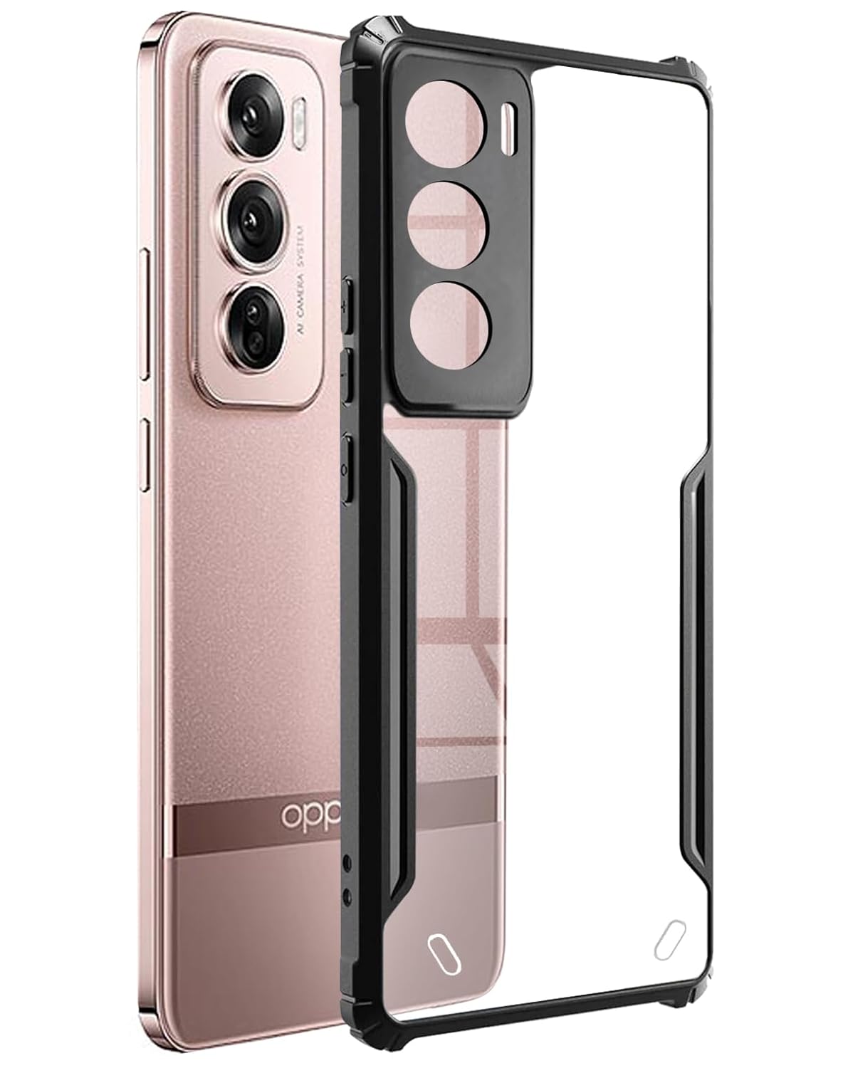 Clear Hybrid PC Back Case For OPPO Reno 12 5G - Black