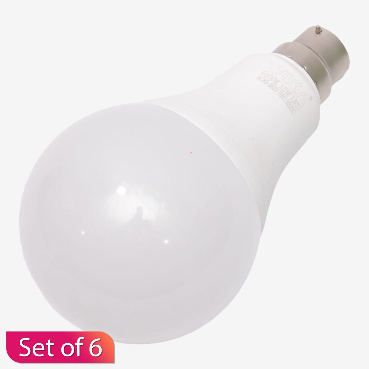 Wega 15W B22 White Light Bulb Pack of 6