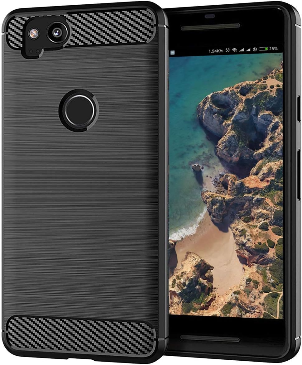 Carbon Fiber TPU Shockproof Case For Google Pixel 2 - Brushed Black (Google Pixel 2 Xl)