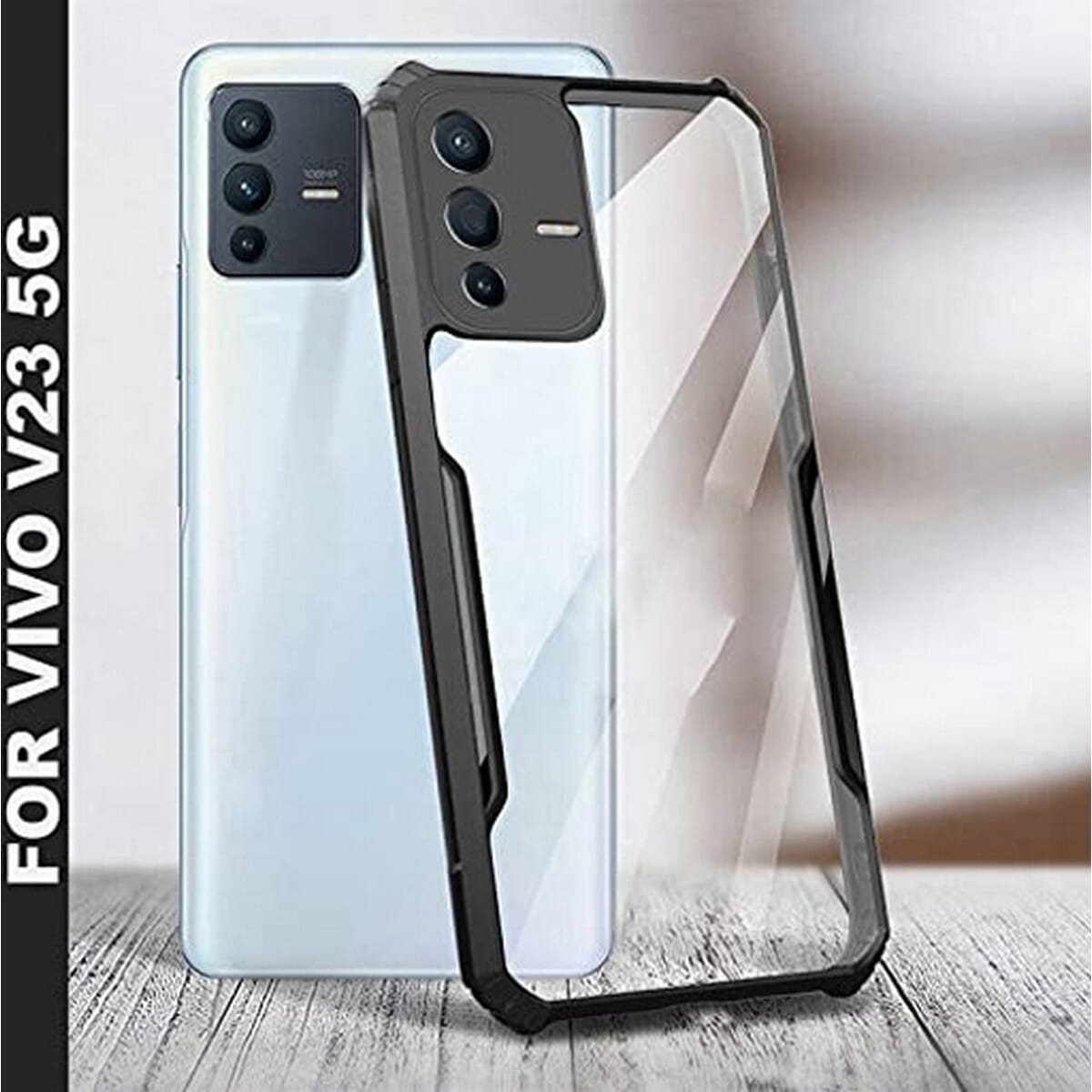 Transparent Hybrid Hard PC Back Cover For Vivo V23 5G - Black (Universal)