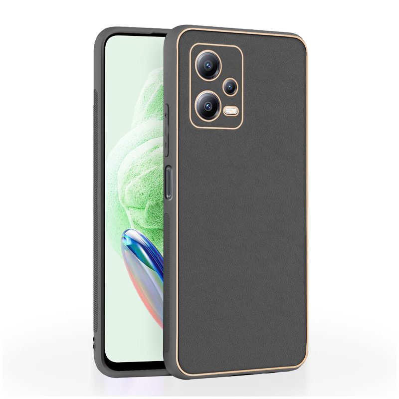 Redmi Note 12 5G Gold Electroplating Leather Chrome Back Cover With Raised Edges - Black