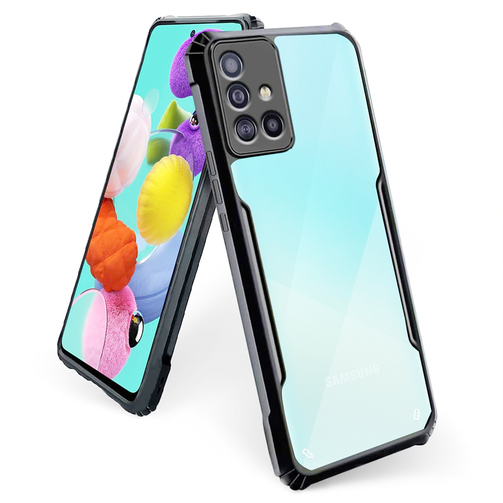 Samsung Galaxy A51 Clear PC Hybrid Transparent Bumper Back Cover - Black