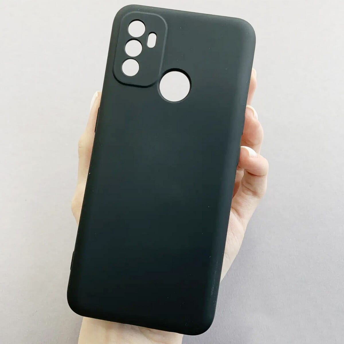 Oppo A53 Silicone Microfiber Interior 360 Degree Camera Protection Bump Back Cover - Black