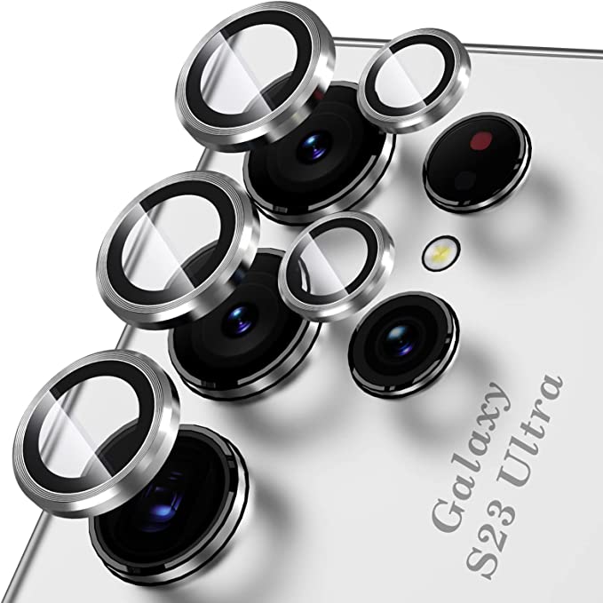 Samsung Galaxy S23 Ultra Camera Lens Protector Individual Silver Metal Ring Cover - Silver