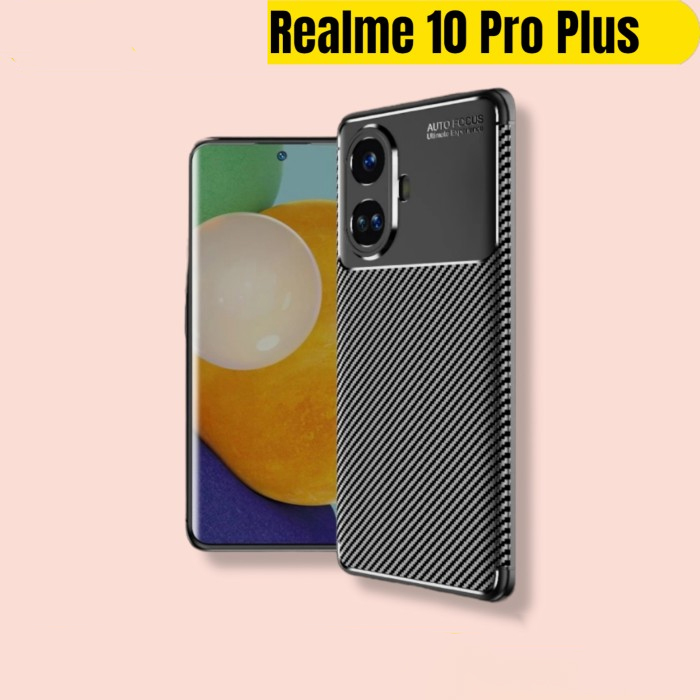 Realme 10 Pro Plus 5G Rugged Carbon Fiber Shockproof Silicone Case - Black