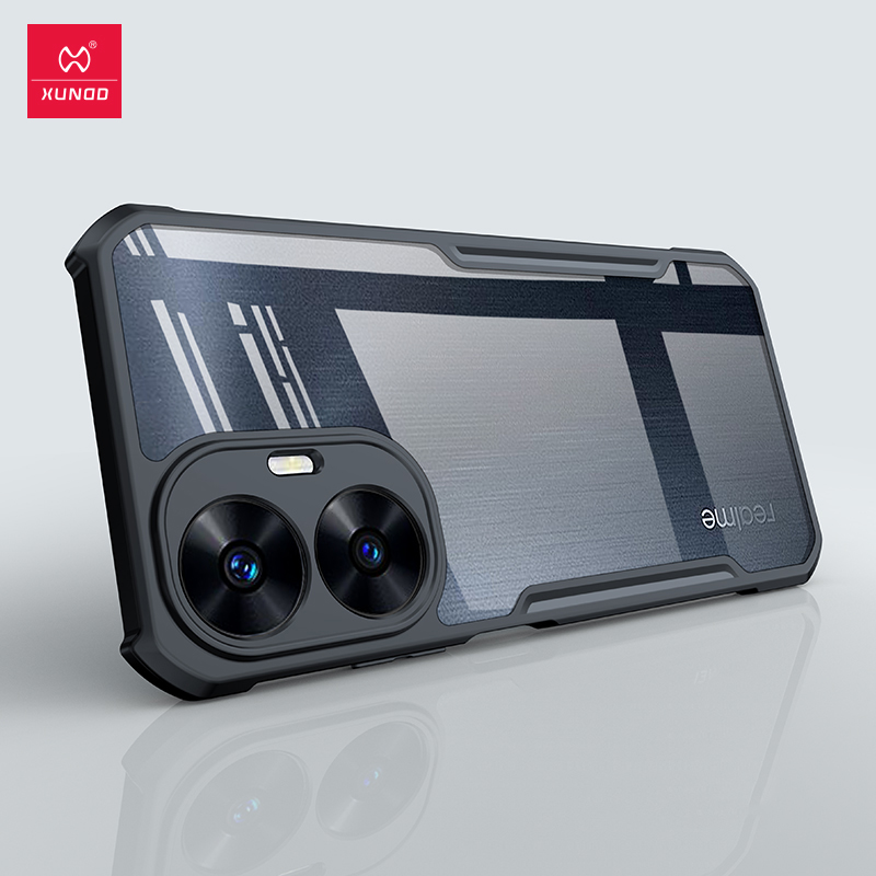 Realme C55 Xundd Shockproof Transparent PC TPU Bumper Back Cover - Black