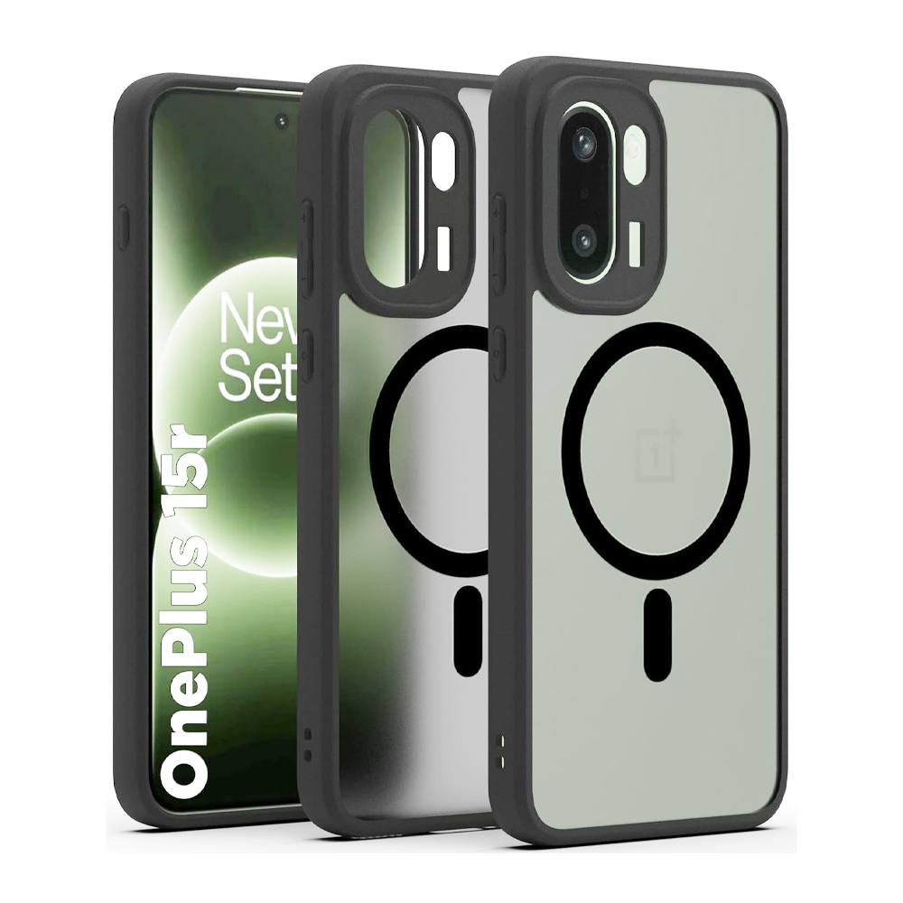 OnePlus 15R 5G 2025 Royal Matte MagSafe Slim Clear Shockproof Camera Lens Back Cover - Black