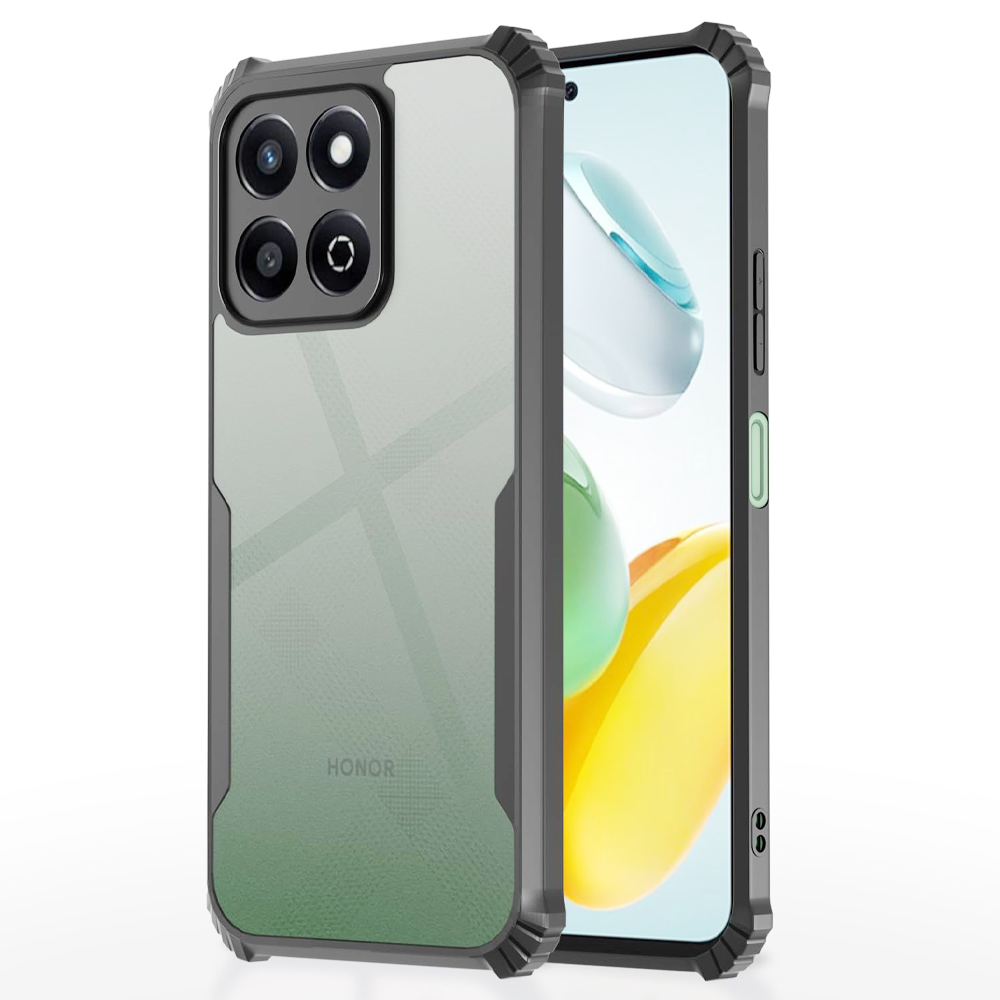 Honor X8C 5G Clear Shockproof TPU Bumper Case - Black and Hard clear