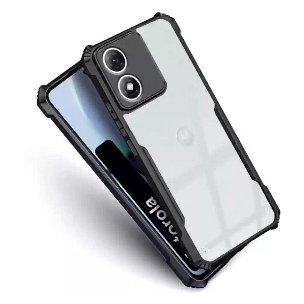Motorola E14/G24/G24 Power/G04/G04s Transparent PC+TPU Case – Black Bumper