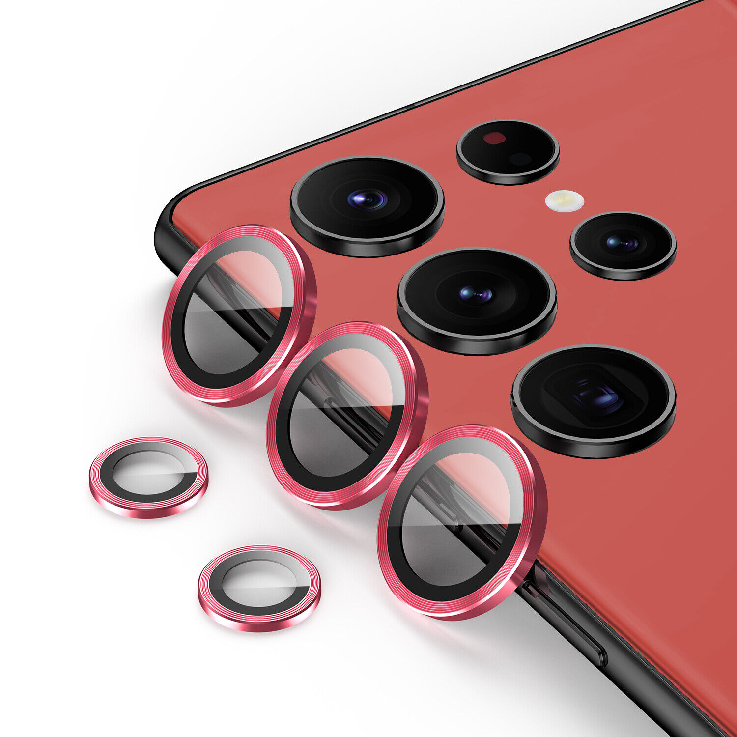 Samsung Galaxy S23 Ultra Red Individual Metal Ring Camera Lens Tempered Glass Protector