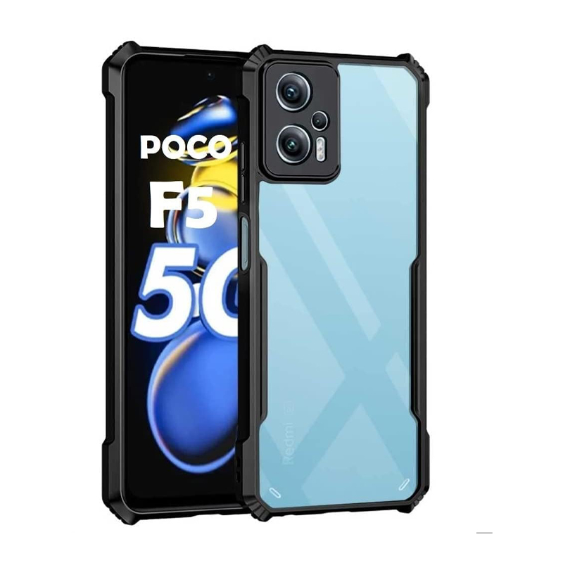 Poco F5 5G Clear PC Hybrid Transparent Bumper Back Cover - Black