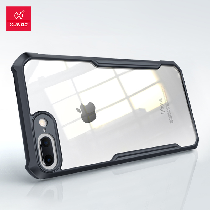 Xundd iPhone 7 Plus/8 Plus Shockproof PC+TPU Case – Transparent Black Bumper