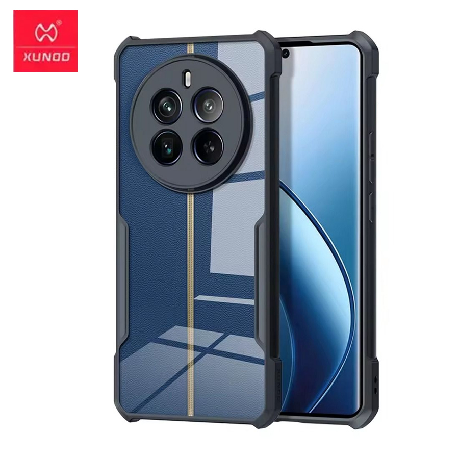 XUNDD Realme 12 Pro 5G Transparent Shockproof Case – PC+TPU, Black Bumper