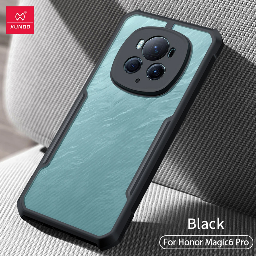 XUNDD Honor Magic 6 Pro Transparent Shockproof Case – PC+TPU, Black Bumper