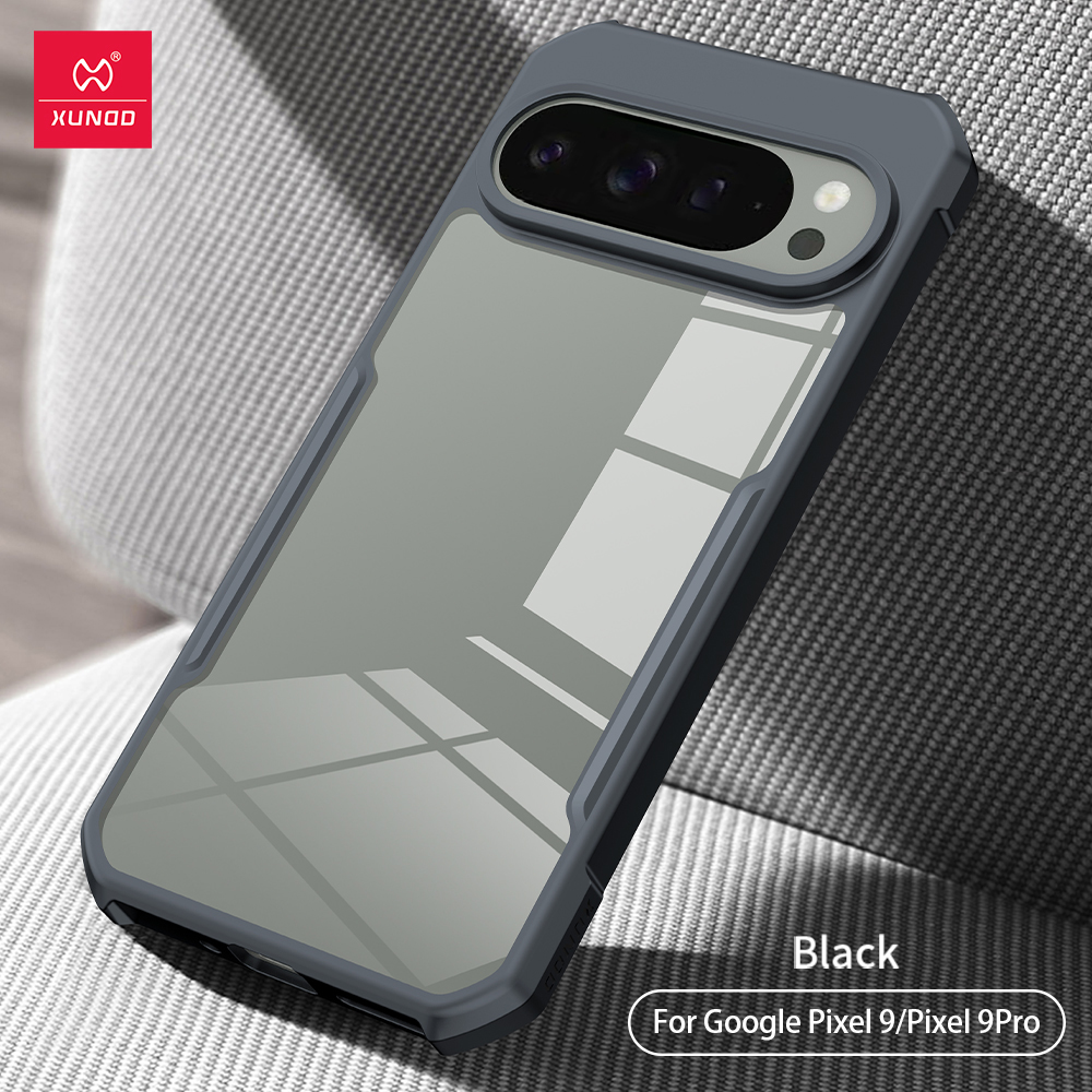 Xundd Shockproof Transparent PC TPU Bumper Case For Google Pixel 9 / 9 Pro - Black
