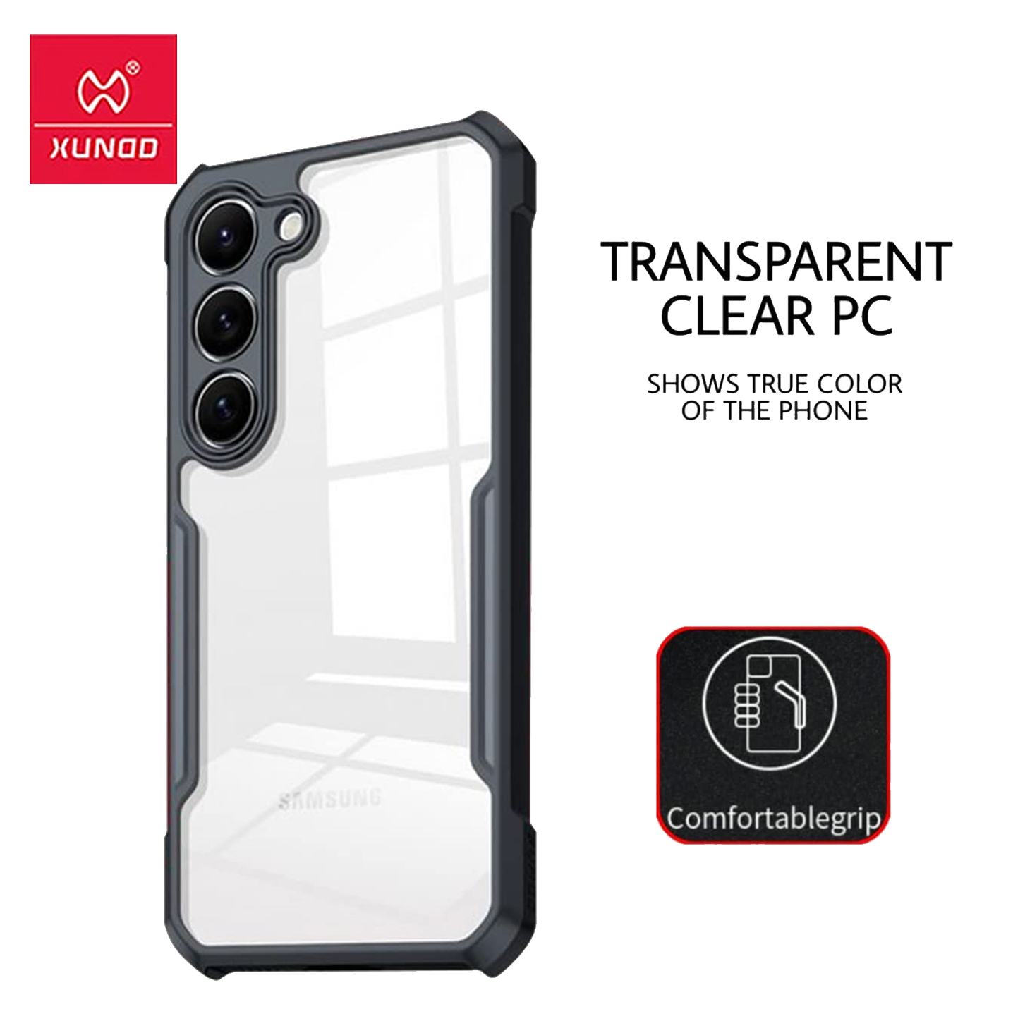Xundd Shockproof Transparent PC TPU Bumper Case For Samsung Galaxy S23 - Black