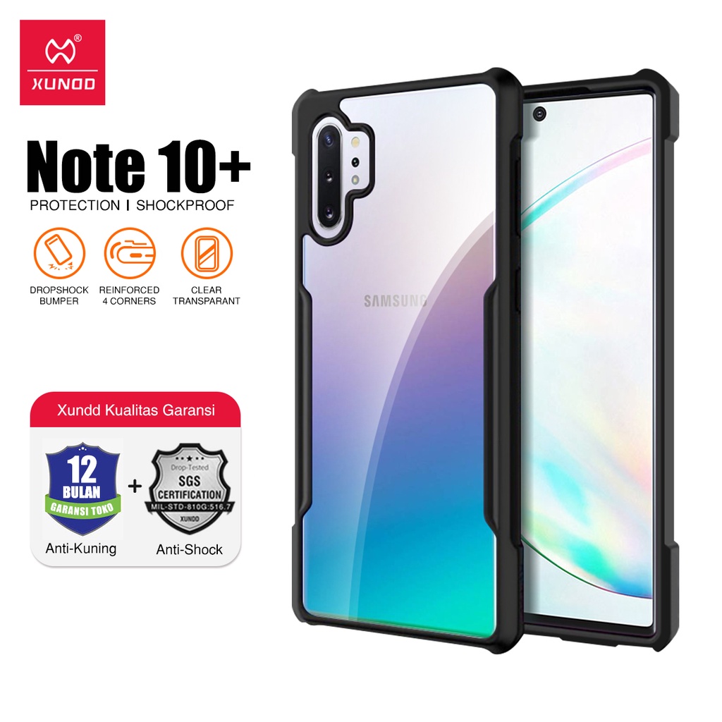 XUNDD Samsung Galaxy Note 10 Plus Transparent Shockproof Case – PC+TPU, Black Bumper