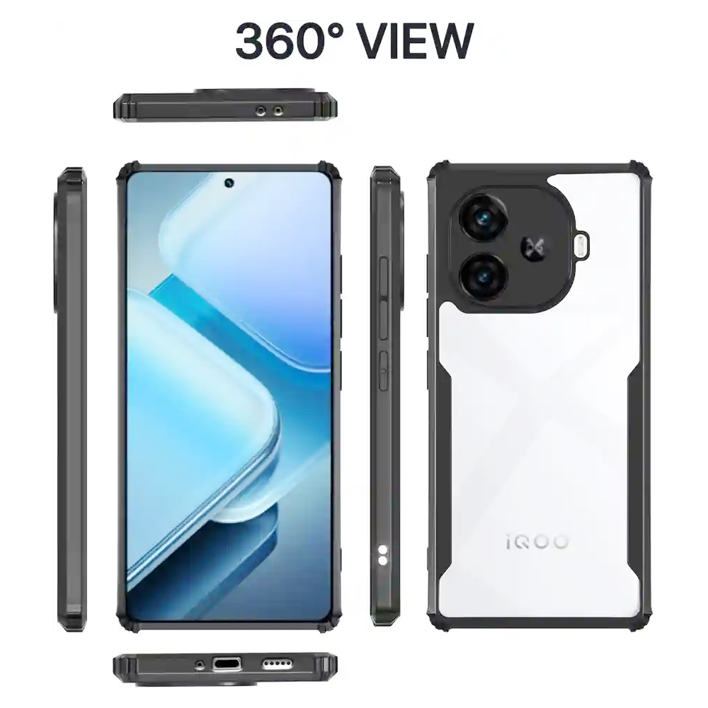 iQoo Neo 10r 5G Bumper Case | 360° Protection with Transparent Back (Black)