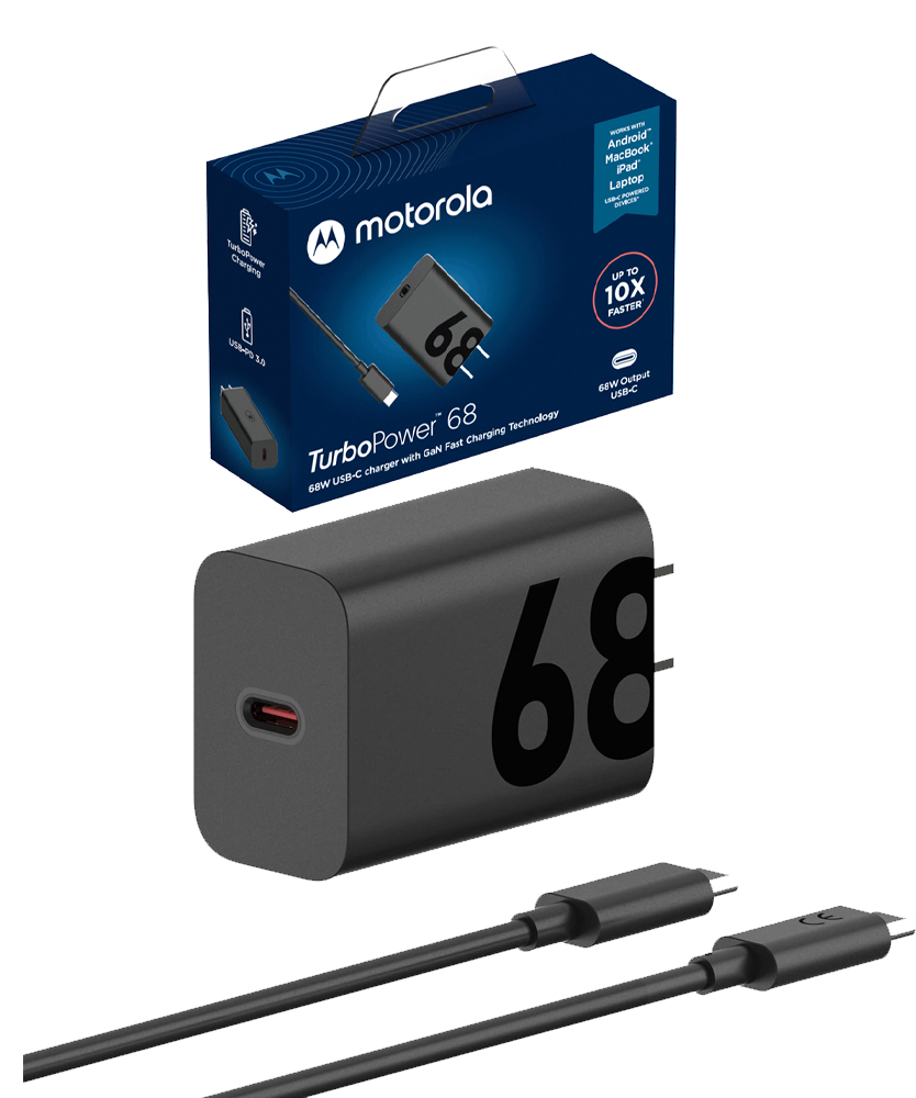 Moto 68W Universal GaN USB-C Charger with 6.5A Cable USB-C Phones, Laptops & Tablets