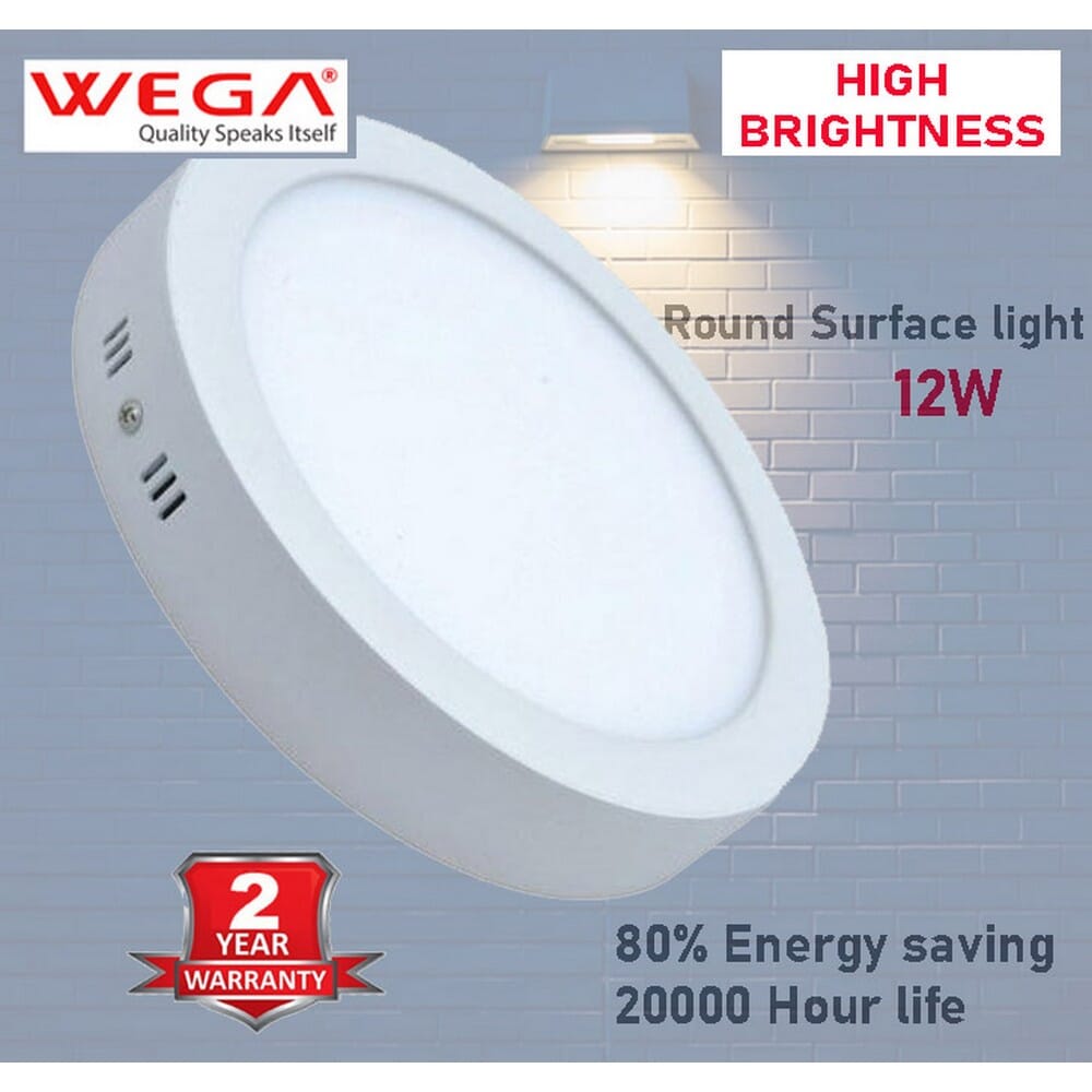 Wega 12W Round LED Surface Panel Light – Daylight, 2-Year Warranty