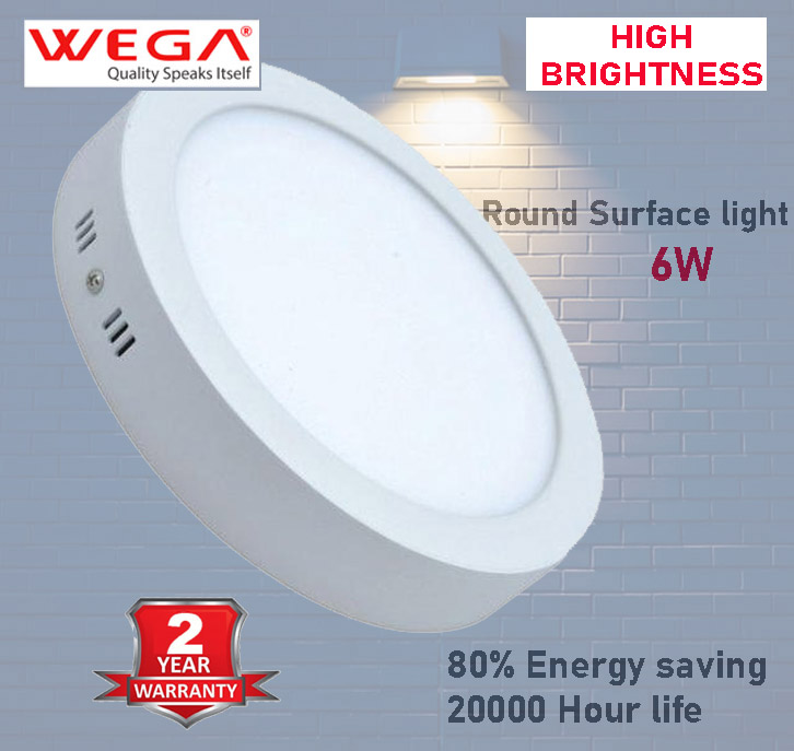 Wega 6W Round LED Surface Panel Light – Daylight, 2-Year Warranty