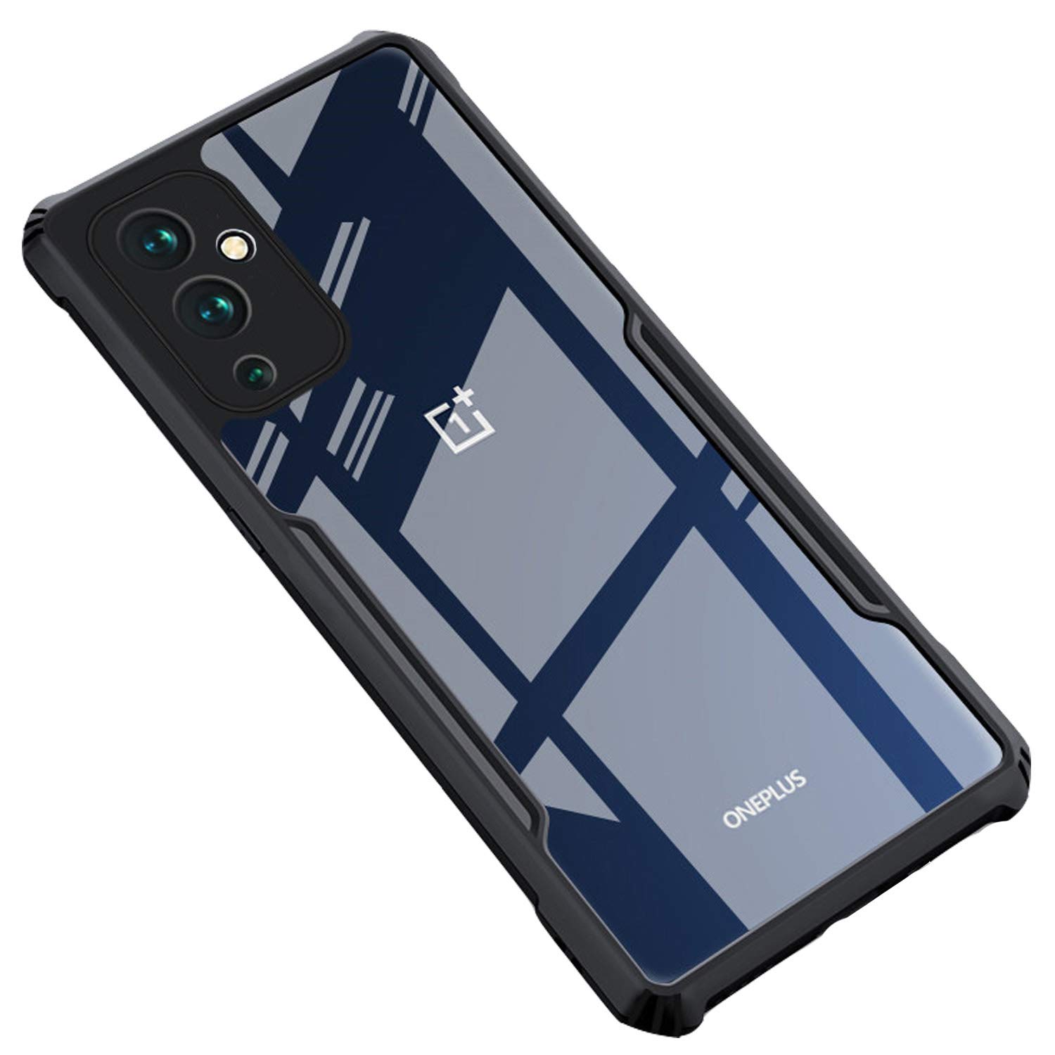 OnePlus 9 PC+TPU Armor Bumper Case – Black & Clear Back Cover
