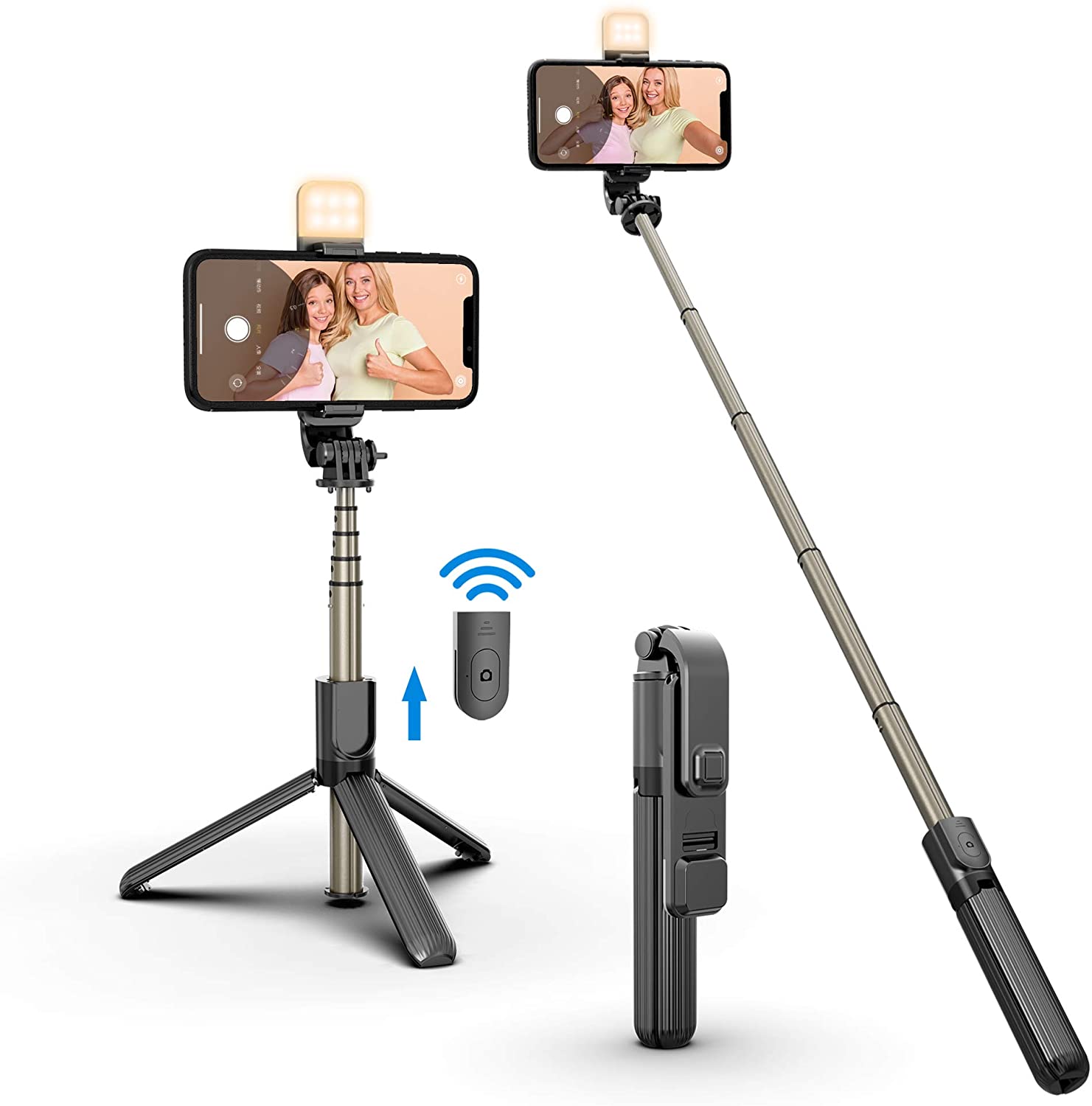 4-in-1 Bluetooth Selfie Stick Tripod With Fill Light – Universal Phone Stand