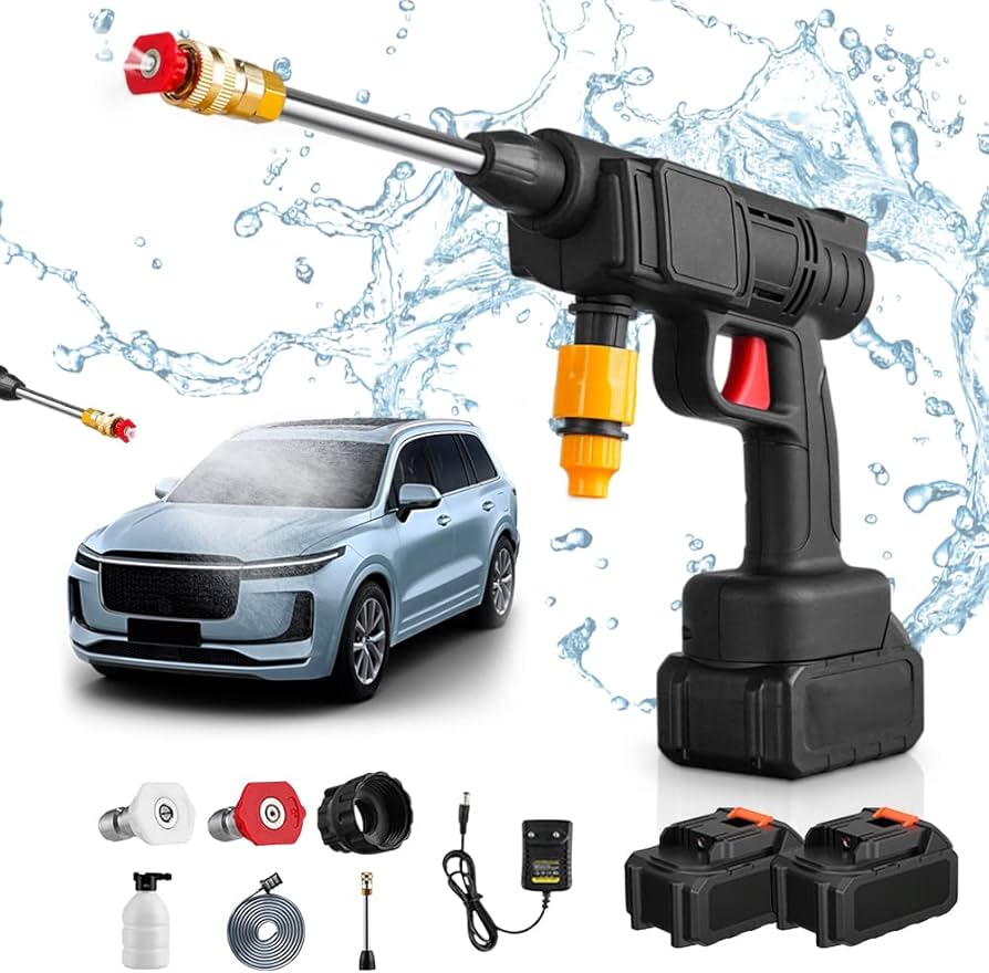 High-Pressure Car & Bike Washer With 2 Rechargeable Batteries - Black
