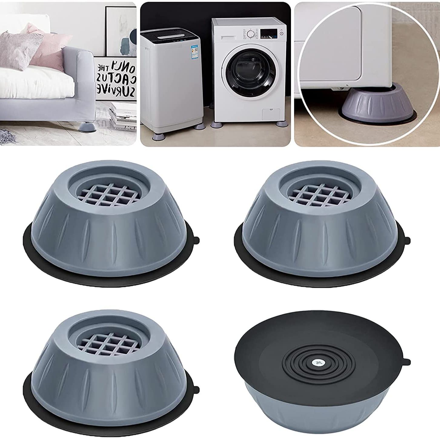 Anti-Vibration Stand Washing Machine 4Pc Anti-Slip Grip - Black