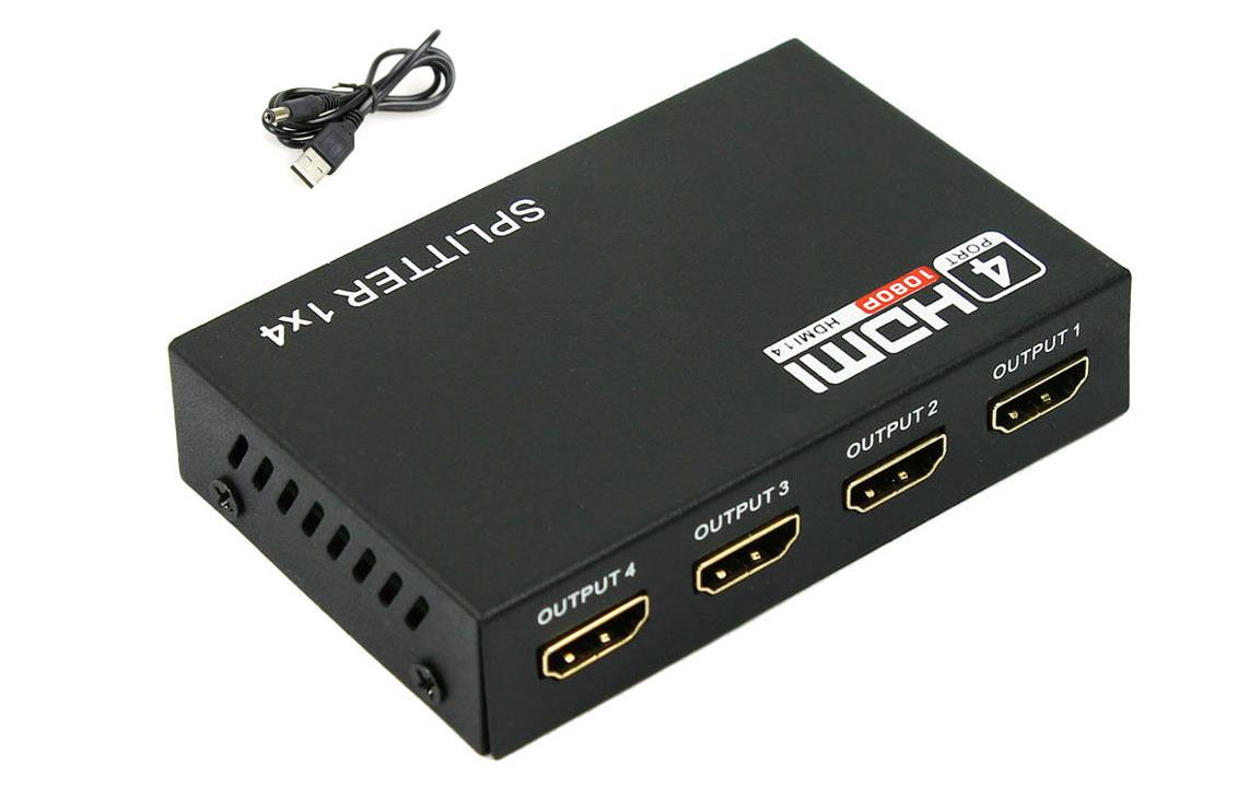 Hdmi 1×4 Splitter Full HD 1080p 3D Hub Repeater Amplifier v1.4 - Black