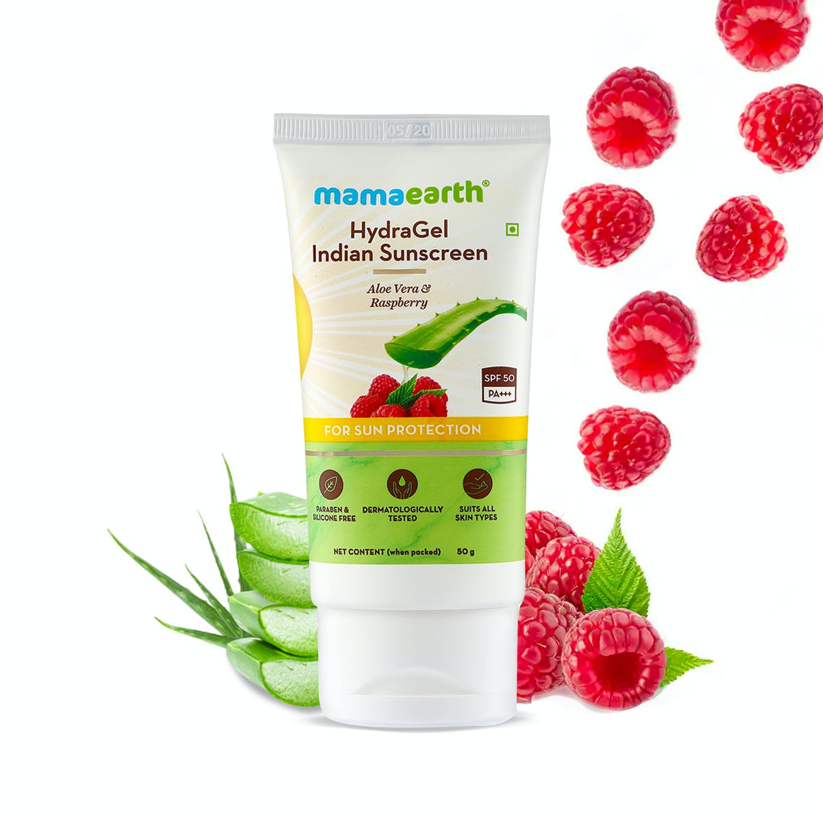 Mamaearth HydraGel Indian Sunscreen SPF 50, with Aloe Vera & Raspberry, for Sun Protection (50gm)
