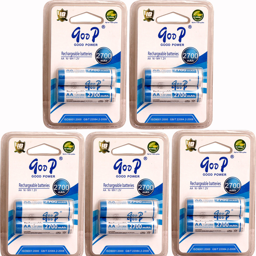 Goop AA 2700mAh 1.2V Rechargeable Battery Pack for Mouse, Flashlights, Camera, Remote & Toys (10 Pcs / 5 Pairs)