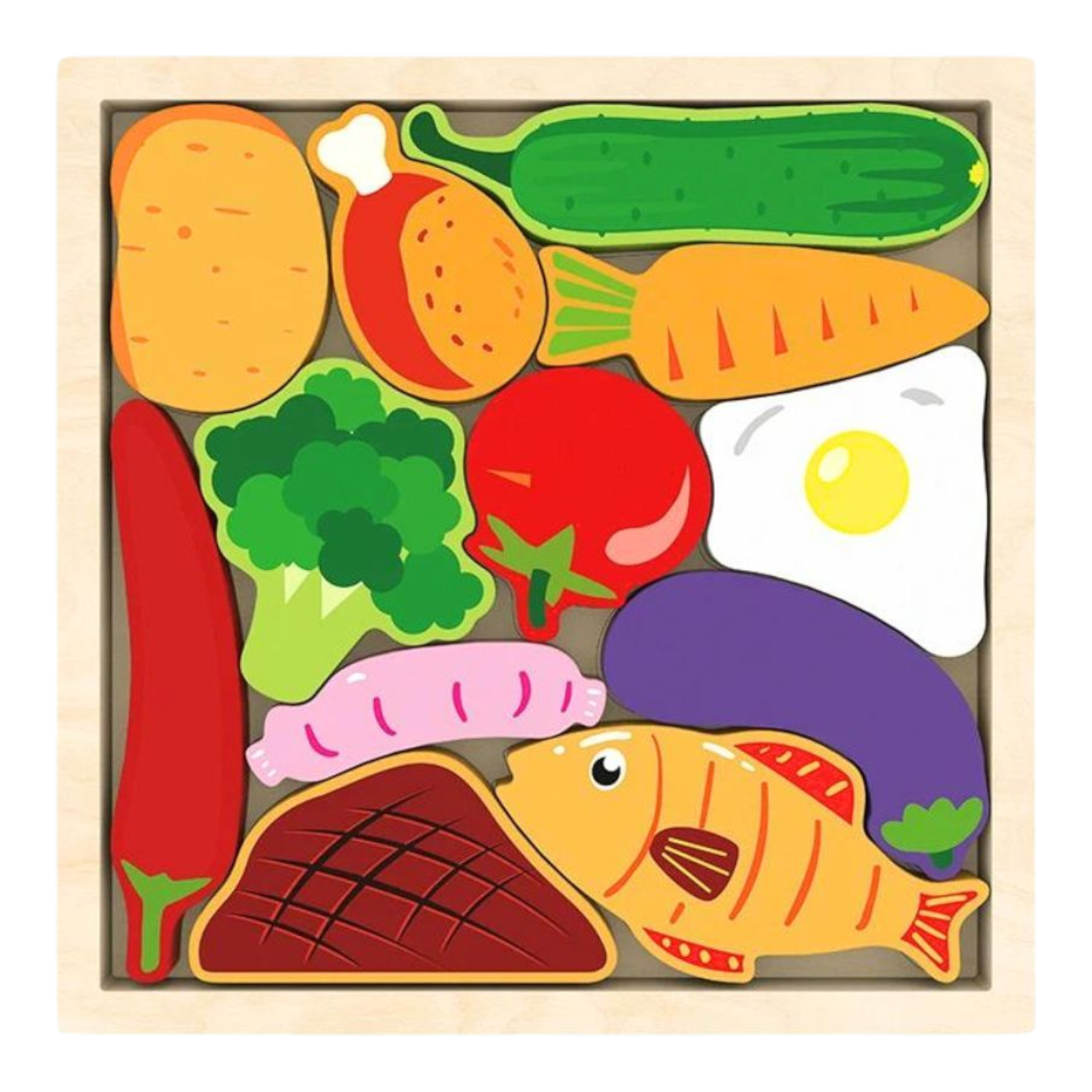 Wooden Vegetable Puzzle – Montessori Shape Sorter & Stacking Toy for Toddlers