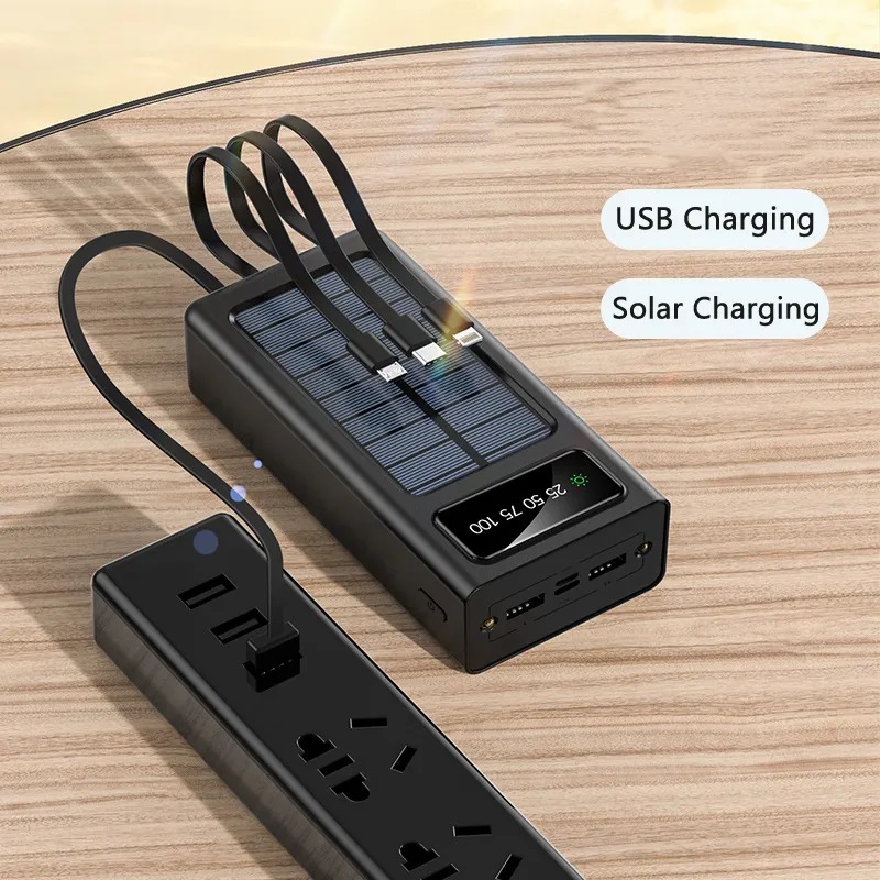 Solid SP02 Solar Power Bank Built Cables 20000mAh Solar Charger - Black