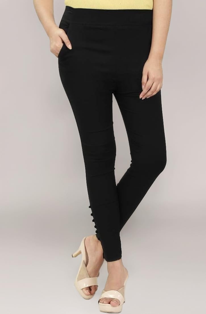 Black Stretchable Cotton Fabric Pencil Pant For Women - Free Size