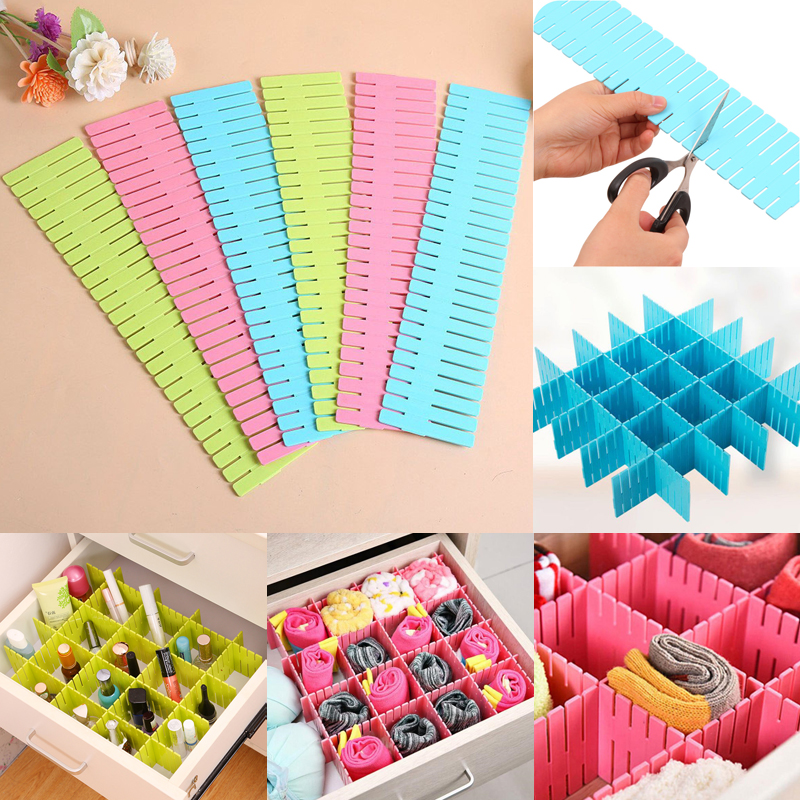 4 Pcs Set Adjustable Plastic Drawer Organizer and Dividers - Multicolor