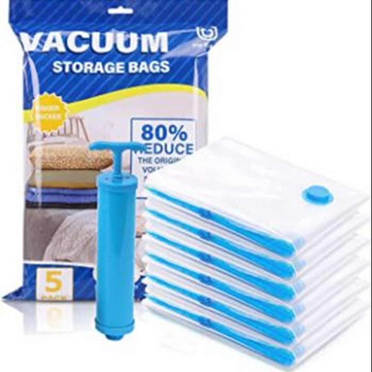 Ziplock Space Saver Vacuum Storage Bag With Travel Hand Pump- Pack Of 5