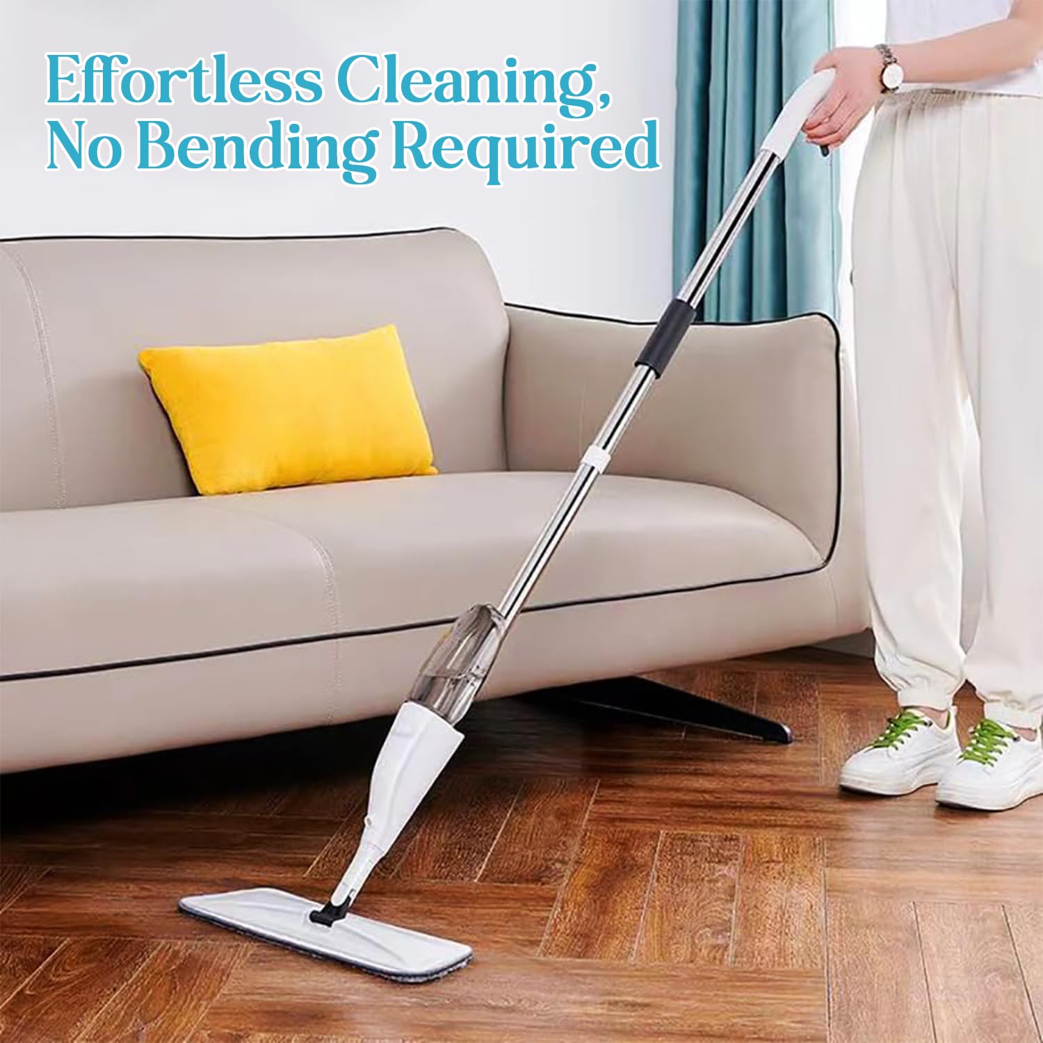 Adjustable Spray Mop Set With Extendable Handle And Replaceable Pads For Floor Cleaning