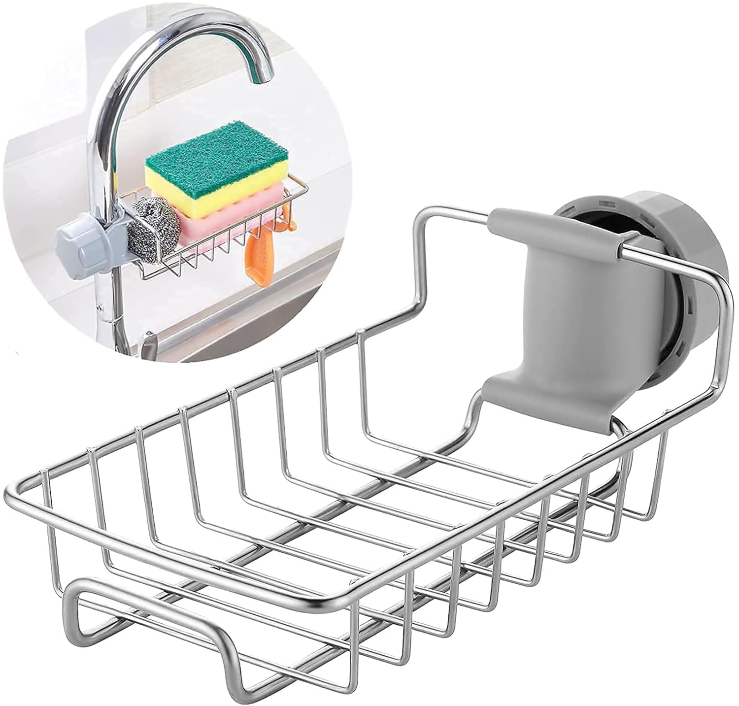 Stainless Steel Kitchen Sink Organizer, Sink Caddy Organizer, Tap Organizer Clip Storage Rack Practical Home & Kitchen Drain Rack