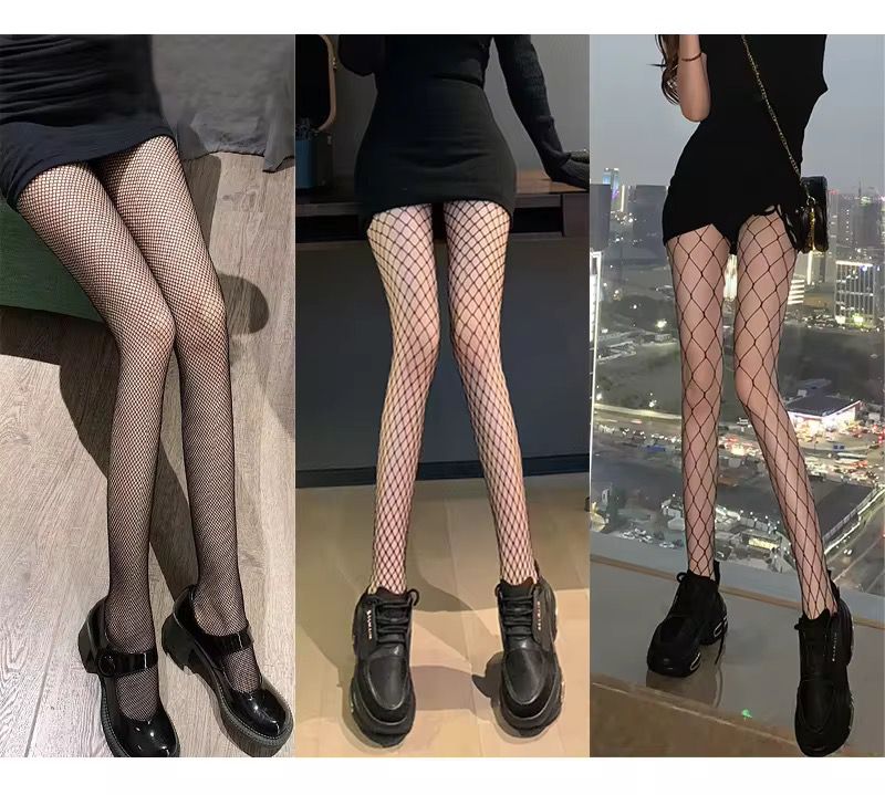 Women’s Black Thigh-High Fishnet Stockings - Medium Hole (Free Size)