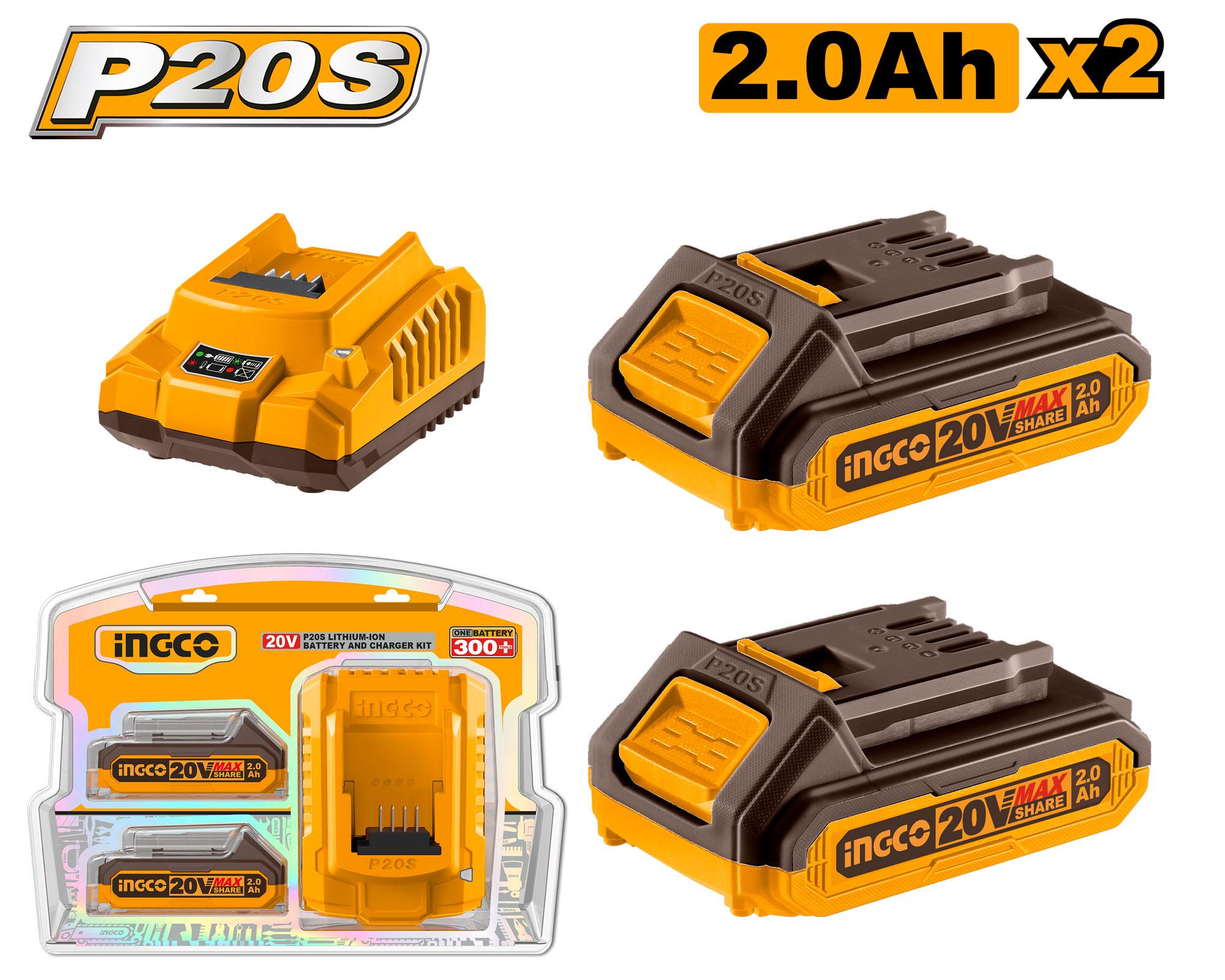 Ingco 20V P20S Lithium-Ion Battery And Charger Kit 2.0AH FBCPK1222