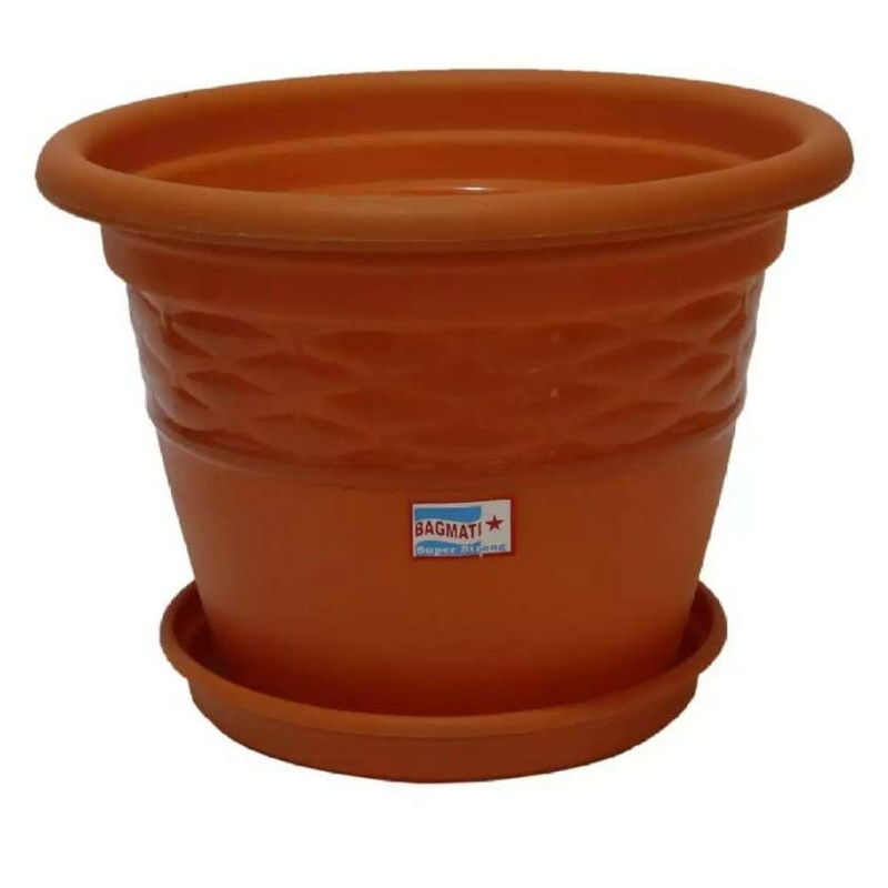 Orange Color Flower Pot Gamala With Plate 10 Inch