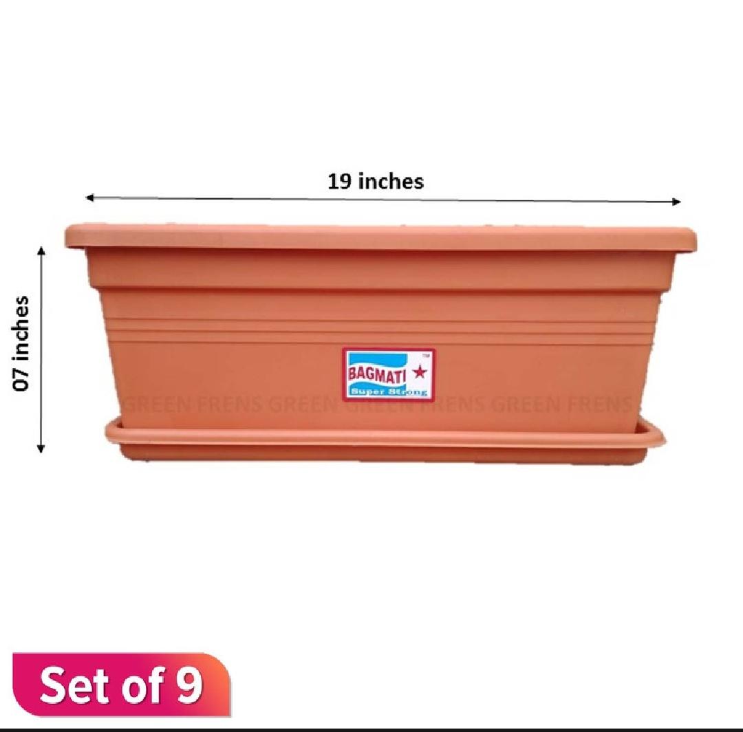 Pack Of 9 Orange Color Rectangle Planter / Gamala Big With Plate