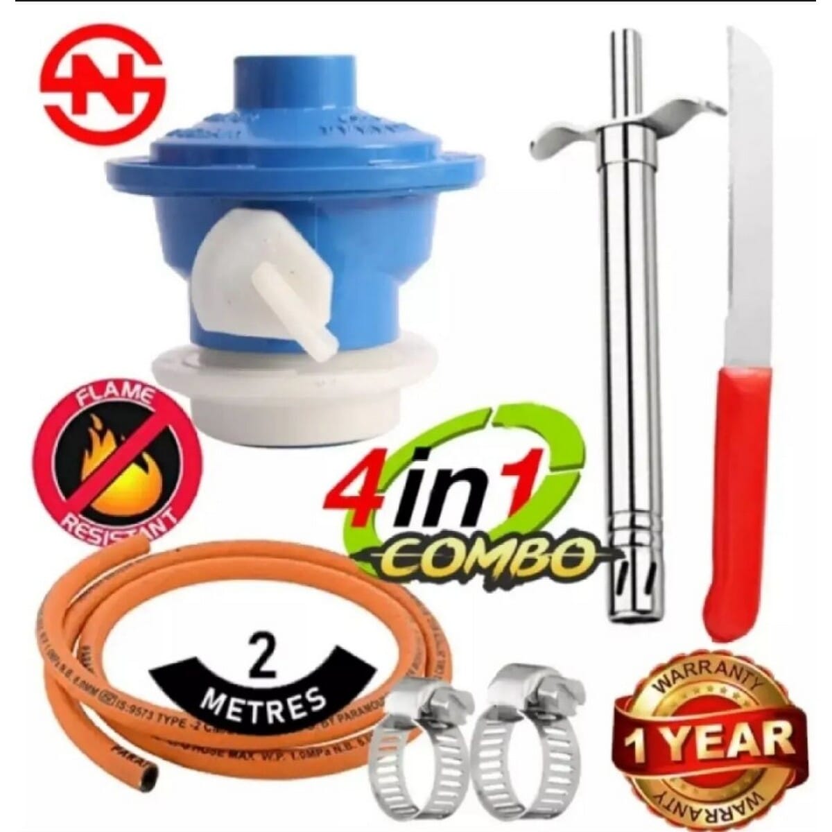 Combo Set Gas Regulator With Orginal Pipe,Liter, And Hose Clamp - Blue