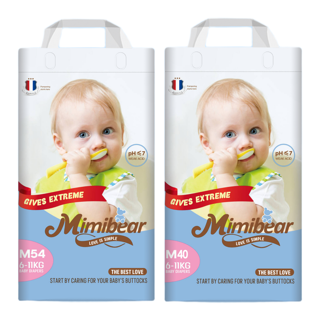 MIMIBEAR Medium Size 54 Piece Jumbo Pack and 40 Piece Family Pack Premium Baby Diaper Pant Style