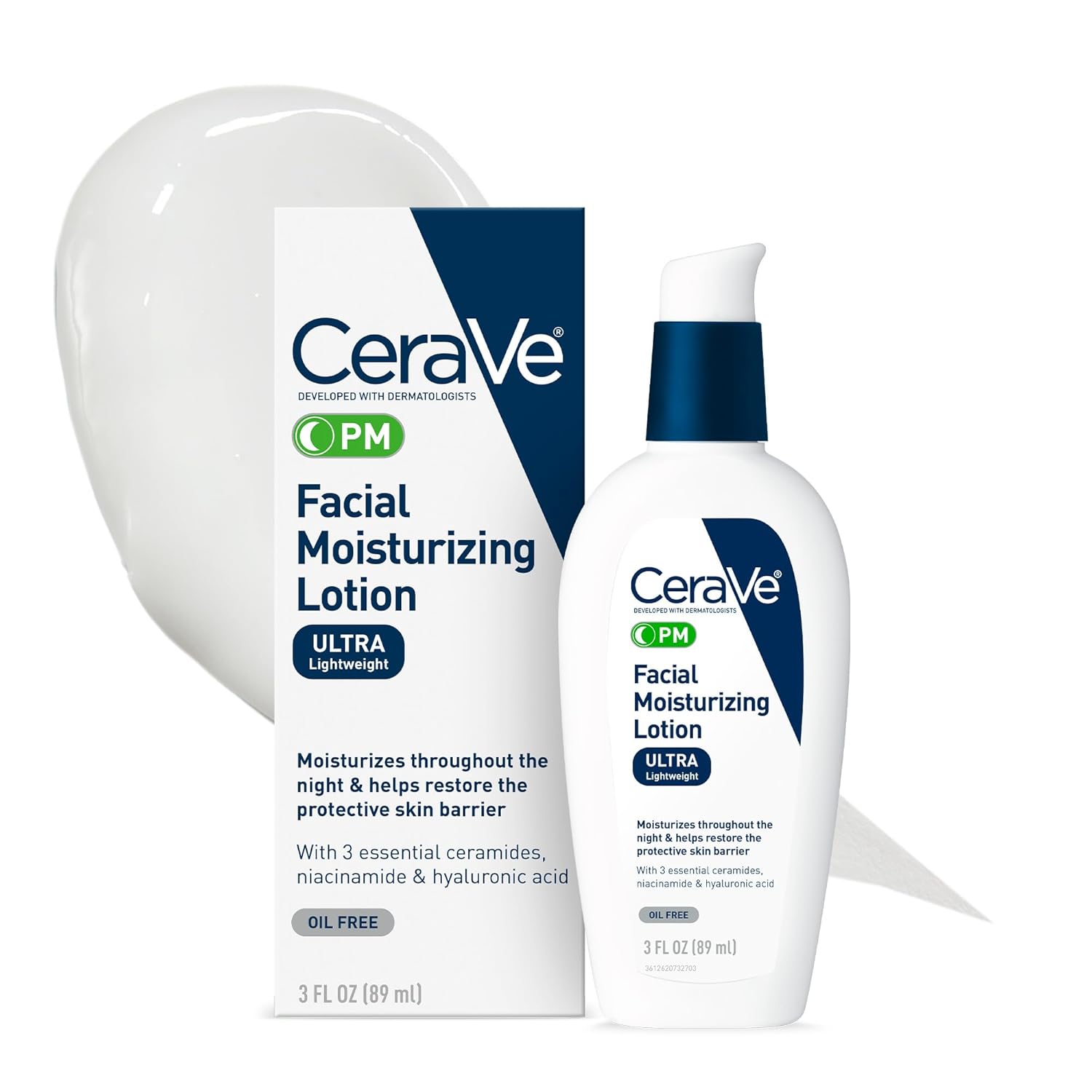CeraVe PM Facial Moisturizing Lotion 89ml | Night Cream with Hyaluronic Acid & Niacinamide | Oil-Free, Fragrance-Free Moisturizer