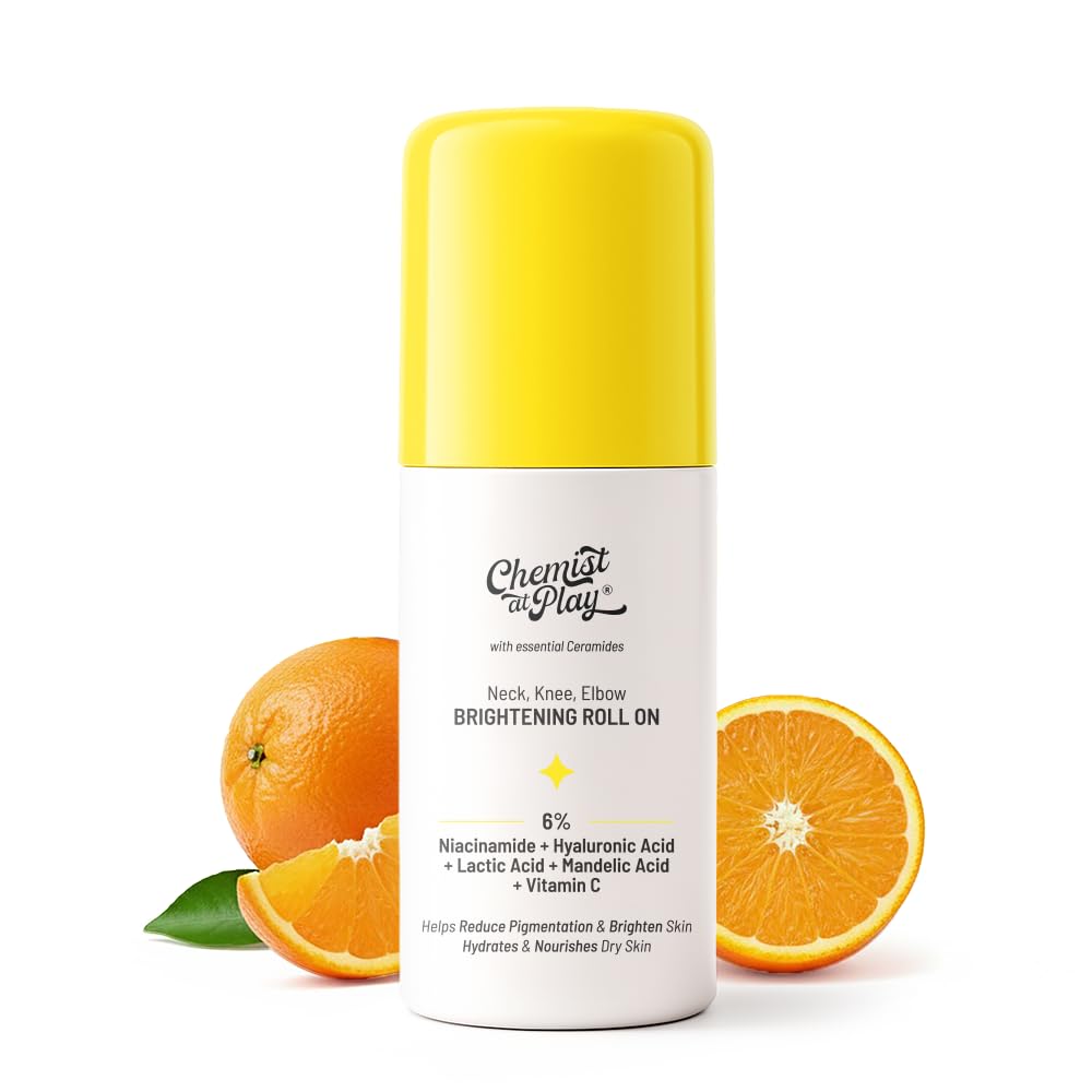 Chemist at Play Brightening Roll On 40ml | For Neck, Knee & Elbow | With Vitamin C, Hyaluronic Acid & AHAs | Reduces Pigmentation & Hydrates Skin