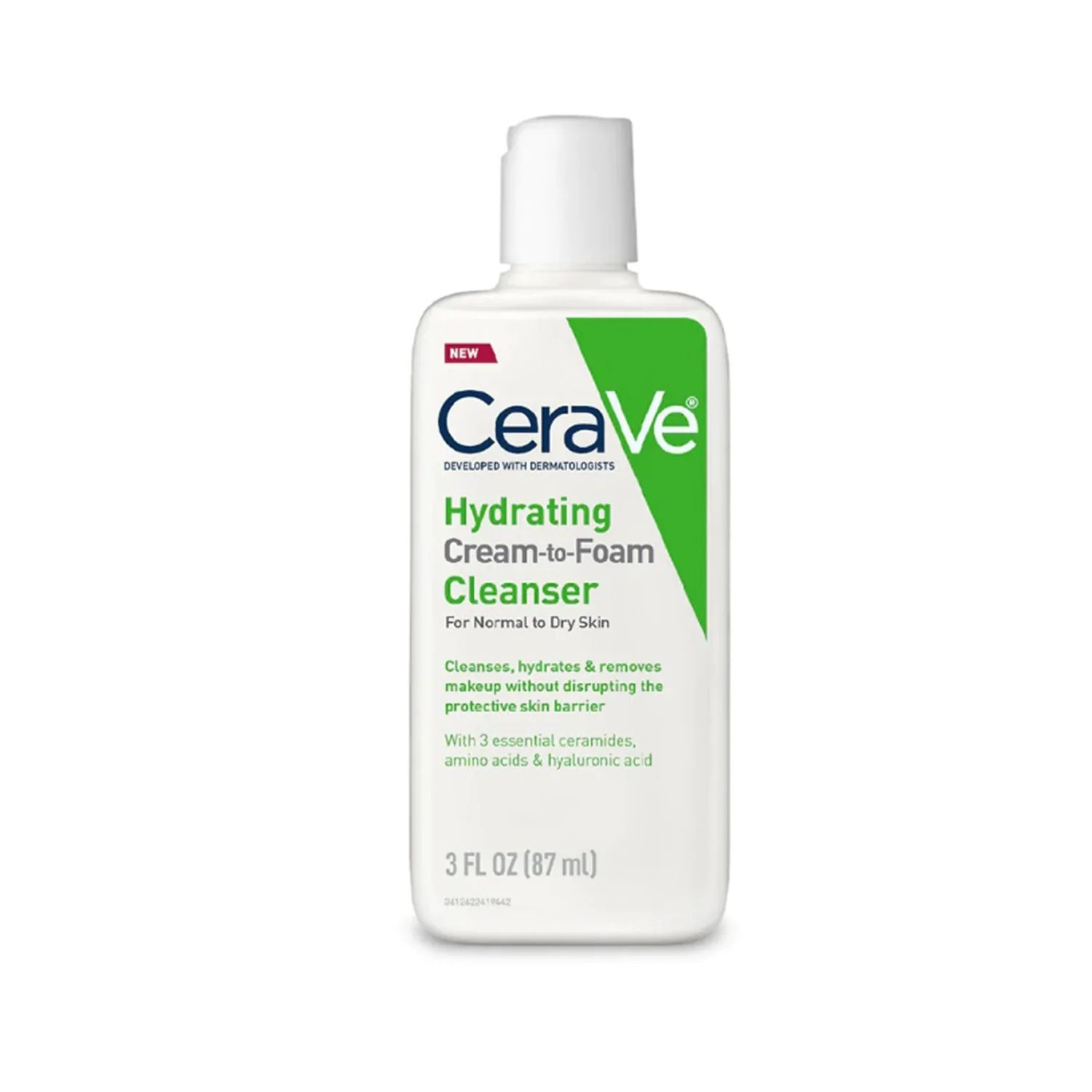 CeraVe Hydrating Cream to Foam Cleanser 87ml | Makeup Remover Face Wash with Hyaluronic Acid & Ceramides | For Normal to Dry Skin