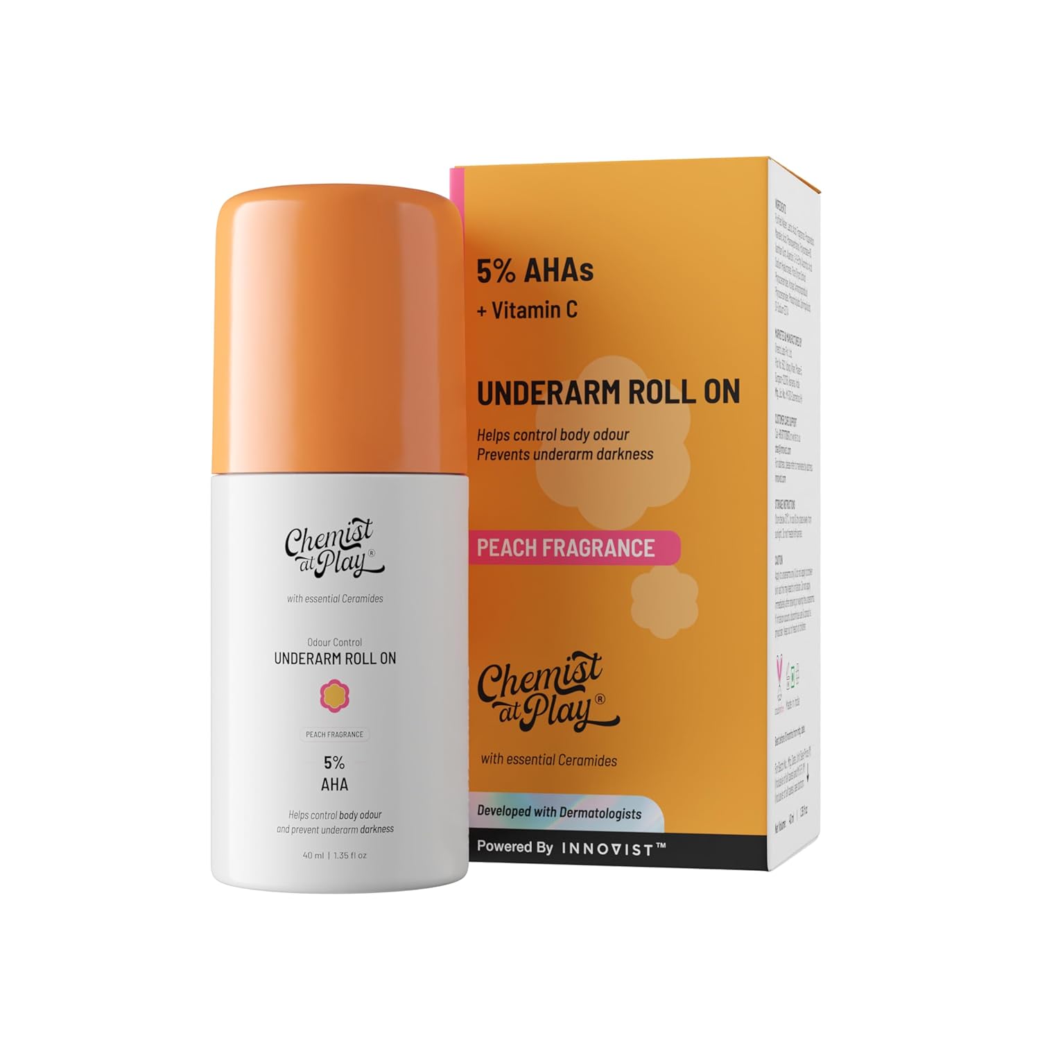 Chemist at Play Underarm Roll-On Deodorant with 5% AHA, Peach Fragrance - 40ml