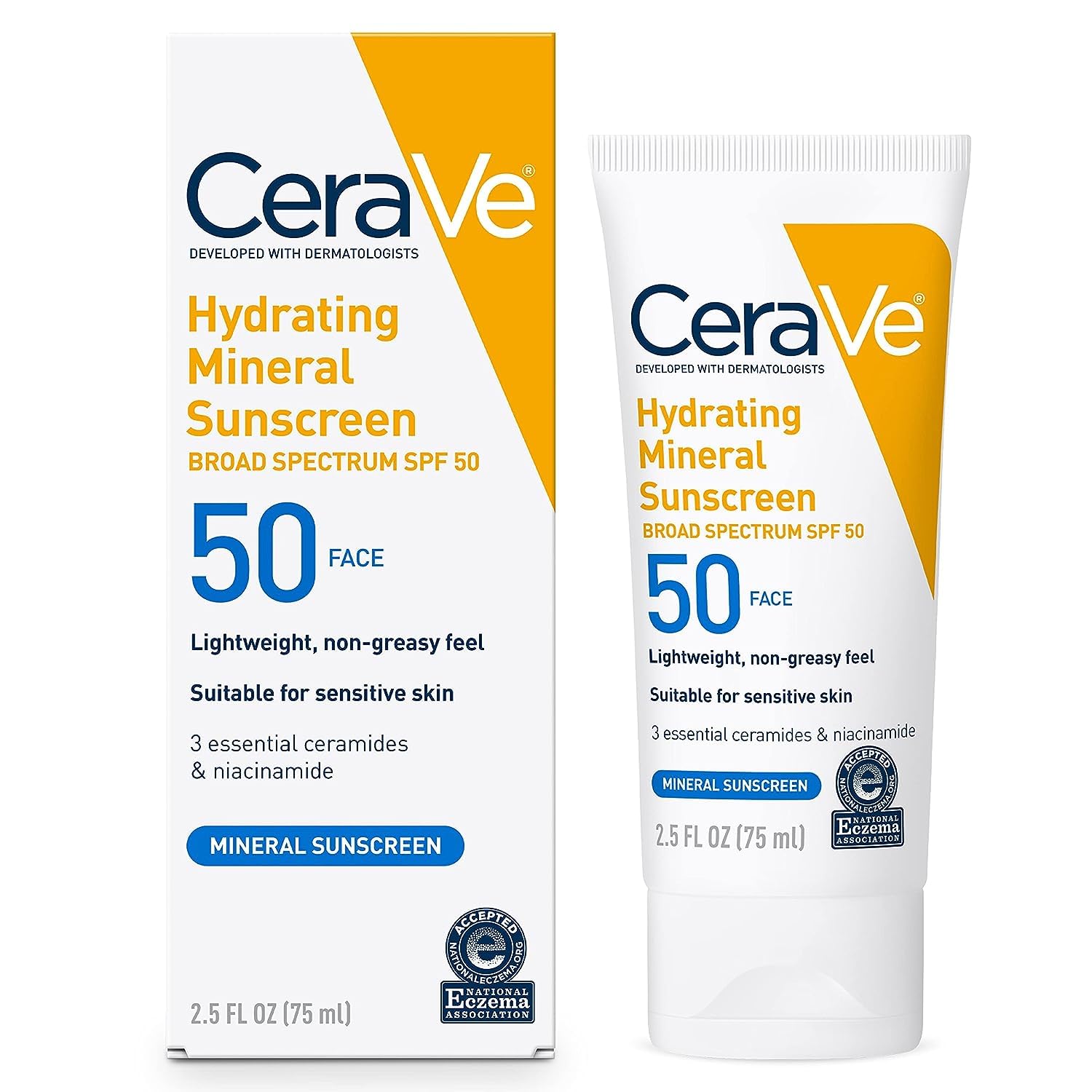 CeraVe 100% Mineral Sunscreen SPF 50, Oil Free - 75ml